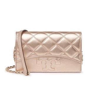 Tory Burch Savanna Chain Flat Wallet Rose Gold crossbody Bag